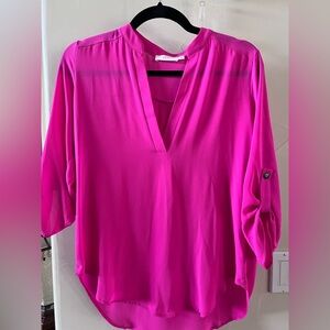 Lush Fuchsia V-Neck Blouse